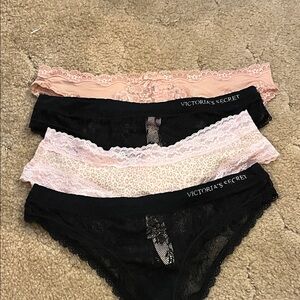 Victoria's Secret Lace Panties Set - Black and Pink Tones